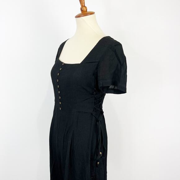 Maeve wide leg black jumpsuit lace up sides button front size 8 - Picture 3 of 10